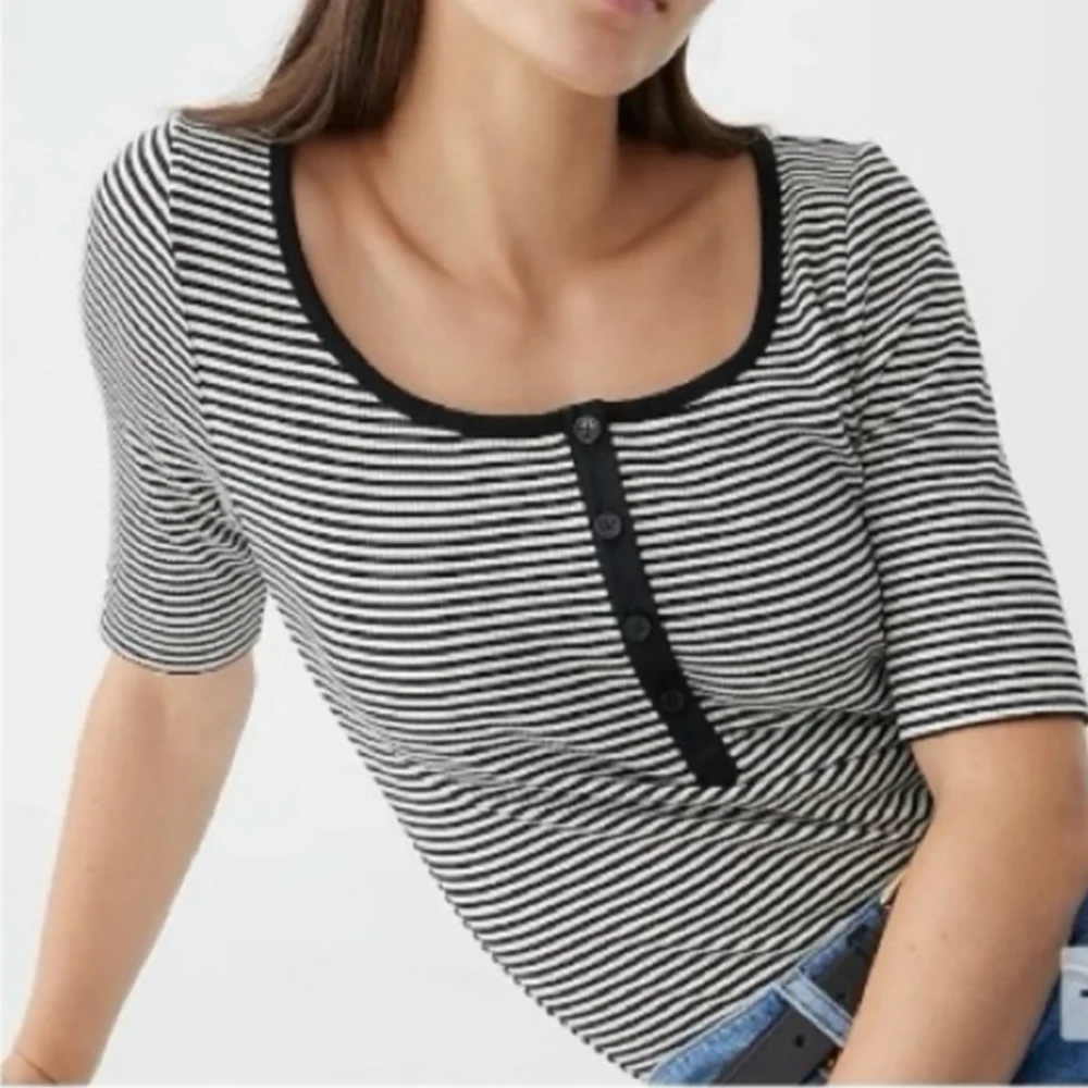 J.CREW Vintage Rib Henley‎ T-shirt in Stripe XS